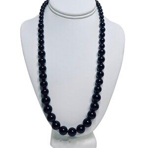 Vintage Napier Graduated Black Bead Necklace With Gold Tone Signed (5600)